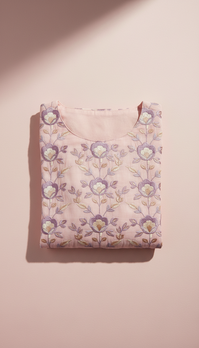 Powder Pink Tunic with Floral Motif